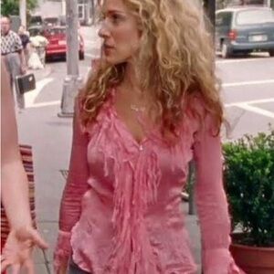Carry Bradshaw Inspired Pink Ruffle Blouse